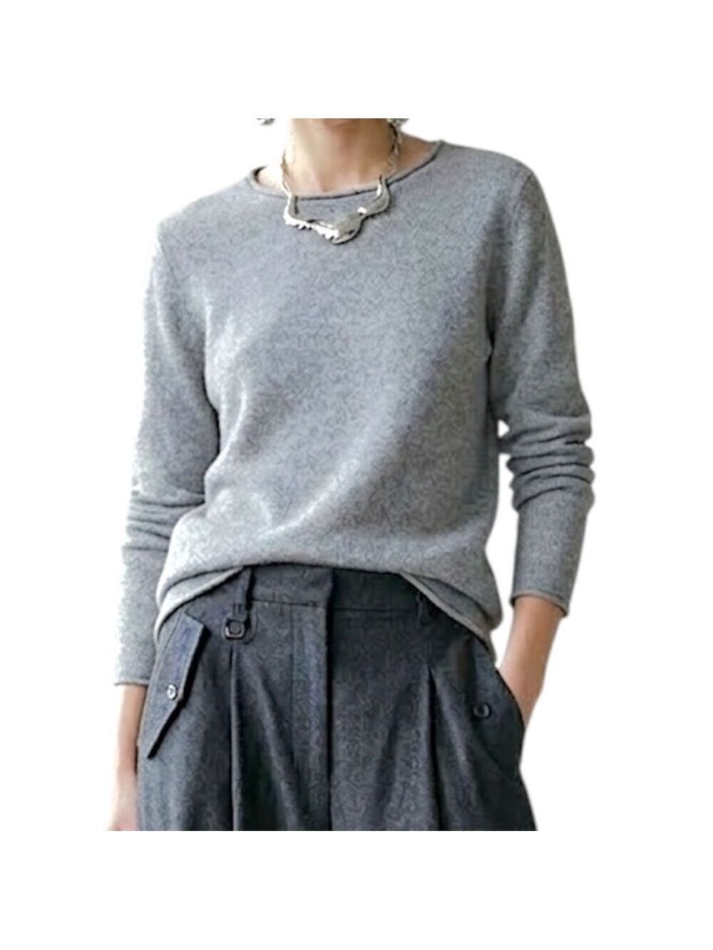 Max Studio 2 ply pure cashmere grey super soft old money fitted sweater L